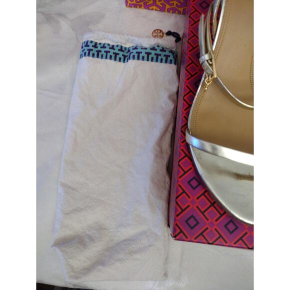 Tory Burch Penelope 65mm Slingback Sandals Womens Size 10 Mirror Metallic 55486 - Picture 3 of 10